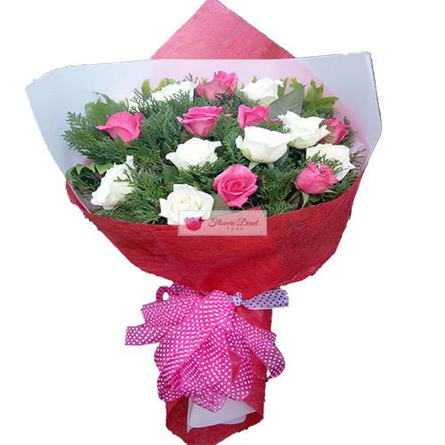 Birthday Bouquet of Flowers pink white roses