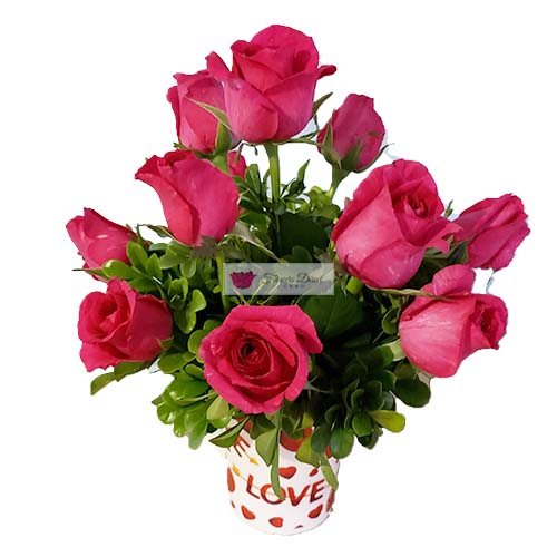 Cup of pink roses Cebu, one dozen pink roses in a 4" coffee cup.